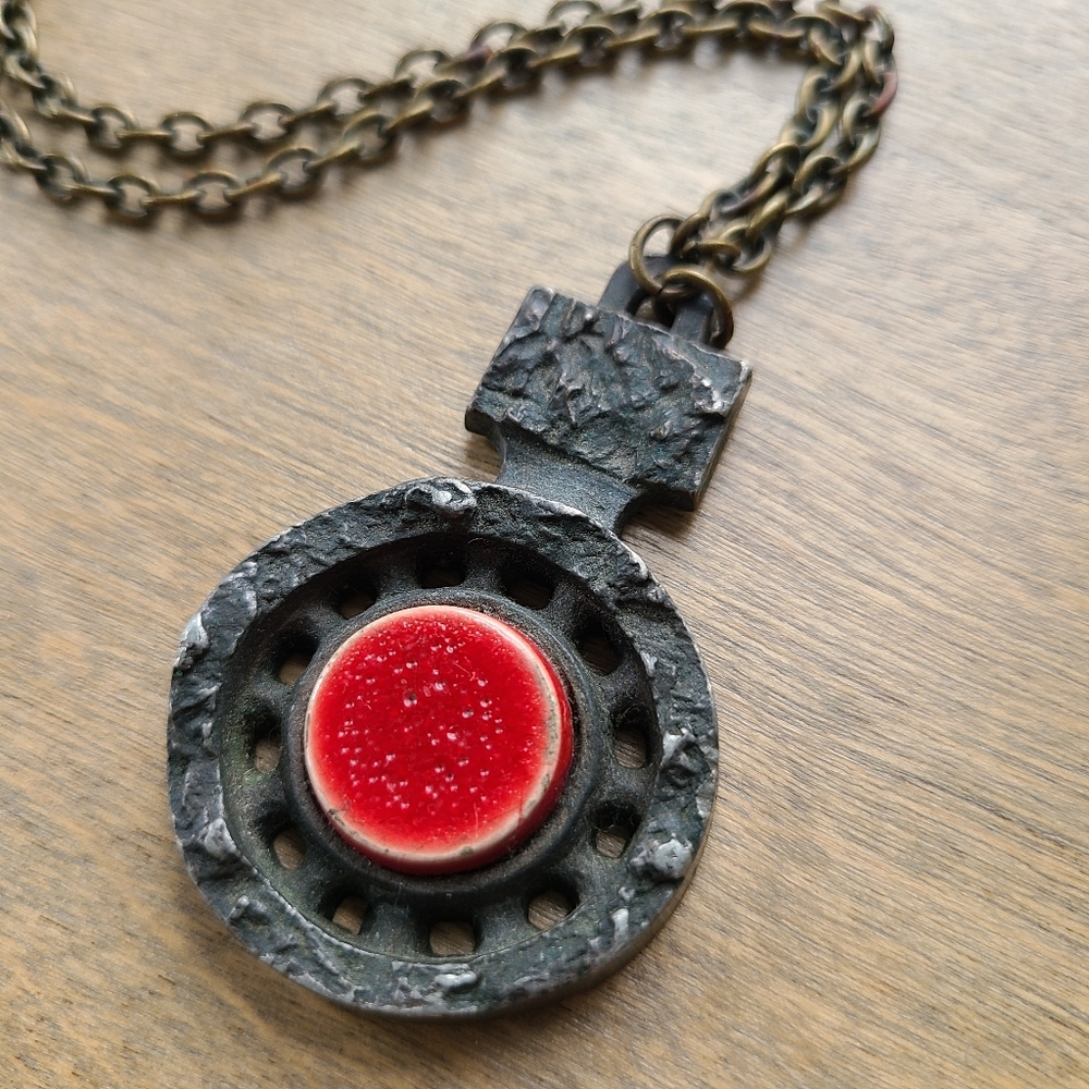 Vintage Pewter & Ceramic Necklace by Tyr Sweden